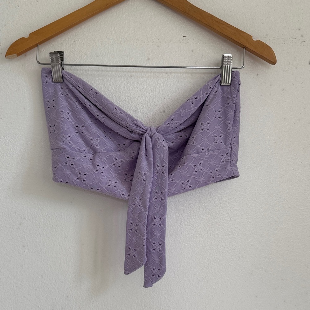 SHEIN Purple Eyelet Tie-Front Top